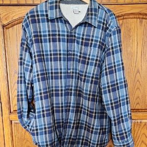 Blue Casual Button Down SHERPA Lined Flannel Shirt